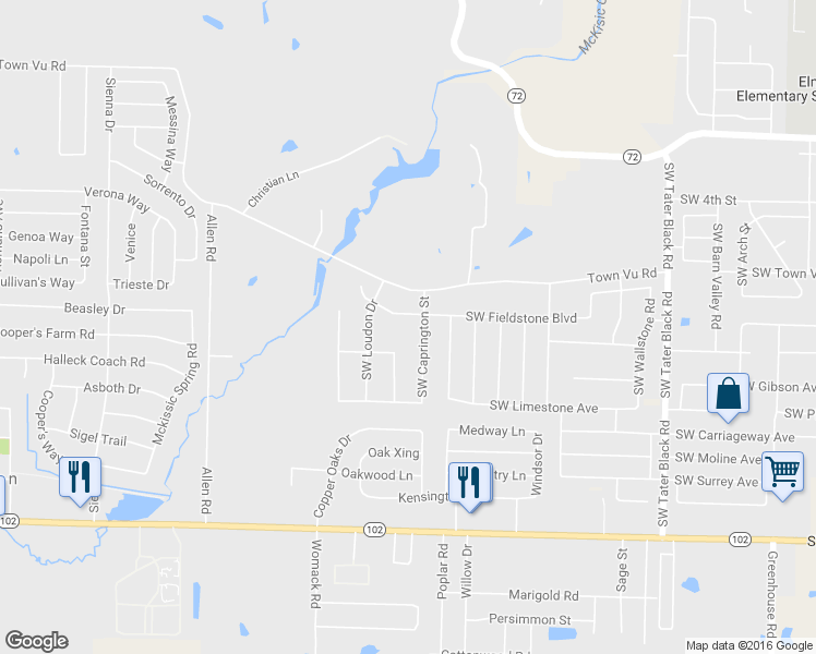 map of restaurants, bars, coffee shops, grocery stores, and more near 702 Southwest Caprington Street in Bentonville