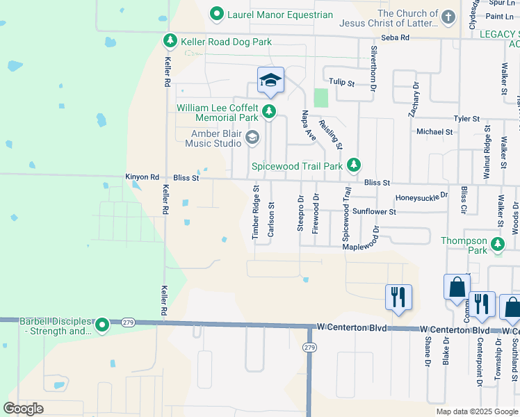 map of restaurants, bars, coffee shops, grocery stores, and more near 541 Timber Ridge Street in Centerton