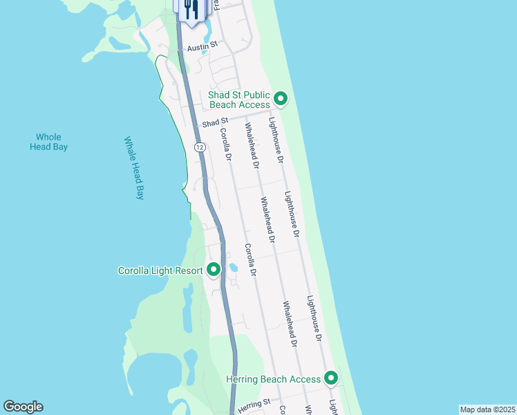 map of restaurants, bars, coffee shops, grocery stores, and more near 1064 Whalehead Drive in Corolla