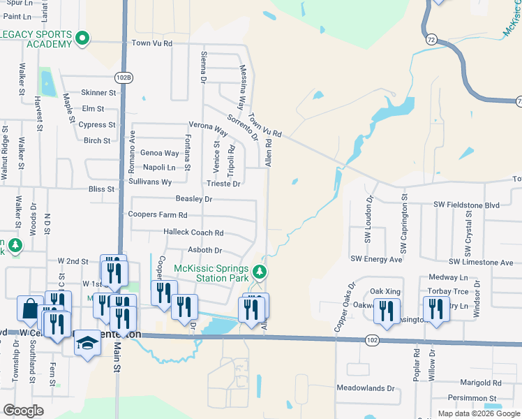 map of restaurants, bars, coffee shops, grocery stores, and more near 541 McKissic Spring Road in Centerton