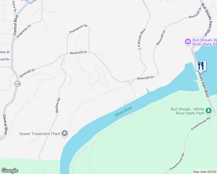 map of restaurants, bars, coffee shops, grocery stores, and more near 154 Golf Course Terrace in Bull Shoals