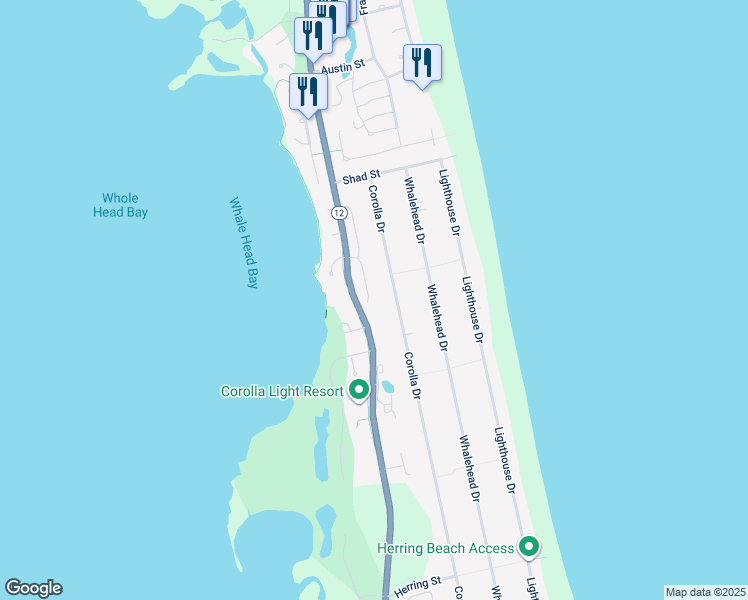 map of restaurants, bars, coffee shops, grocery stores, and more near 1057 Beacon Hill Drive in Currituck County
