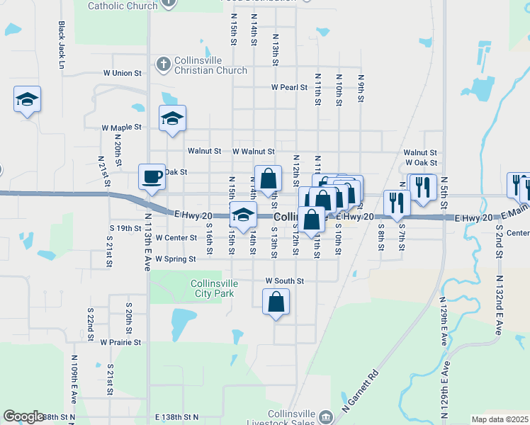 map of restaurants, bars, coffee shops, grocery stores, and more near 1310 Oklahoma 20 in Collinsville