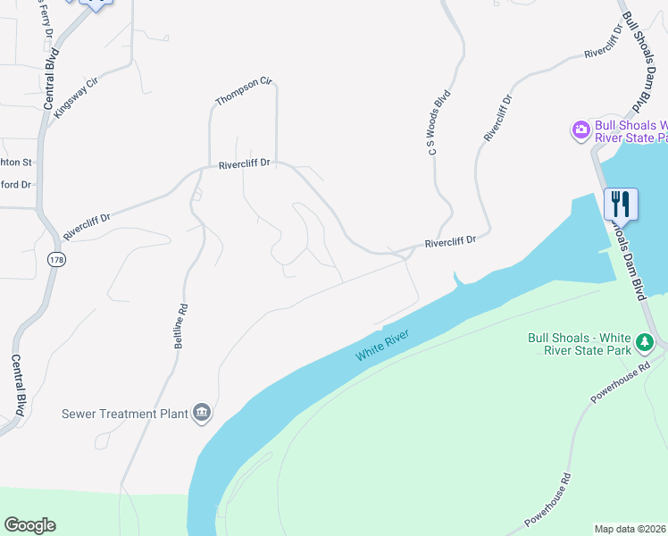 map of restaurants, bars, coffee shops, grocery stores, and more near 154 Golf Course Terrace in Bull Shoals