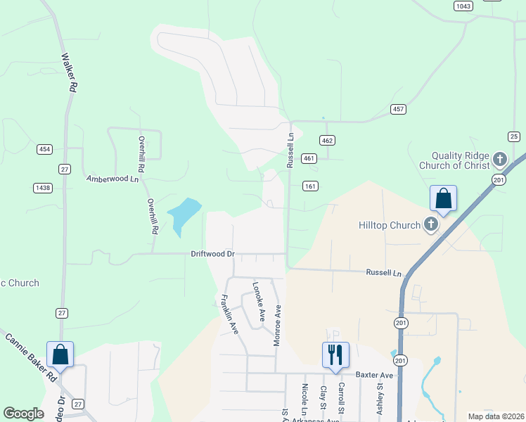 map of restaurants, bars, coffee shops, grocery stores, and more near 2404 Russell Lane in Mountain Home