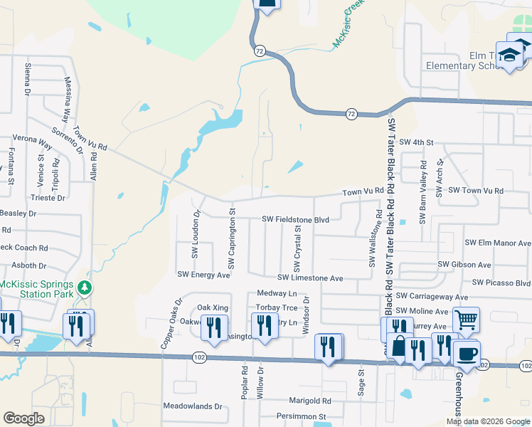 map of restaurants, bars, coffee shops, grocery stores, and more near 702 Southwest Summit Chase Road in Bentonville