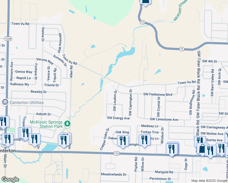 map of restaurants, bars, coffee shops, grocery stores, and more near 703 Southwest Loudon Drive in Bentonville