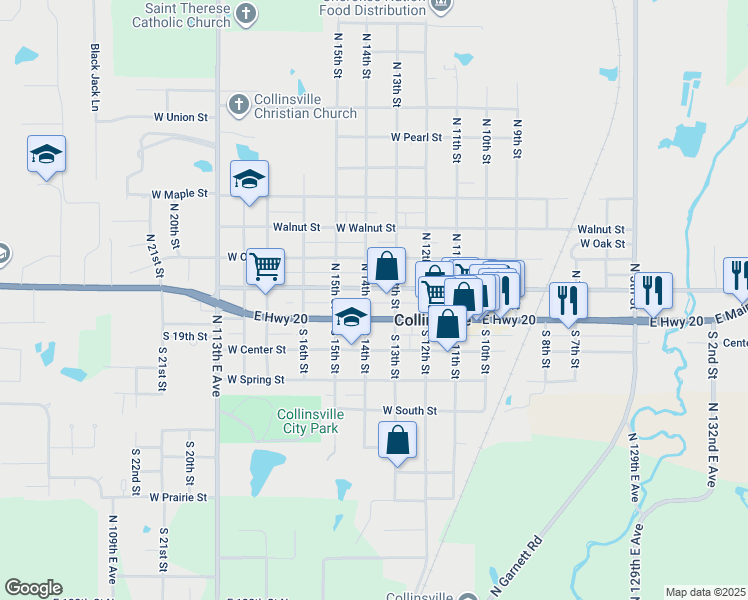 map of restaurants, bars, coffee shops, grocery stores, and more near 1310 Oklahoma 20 in Collinsville