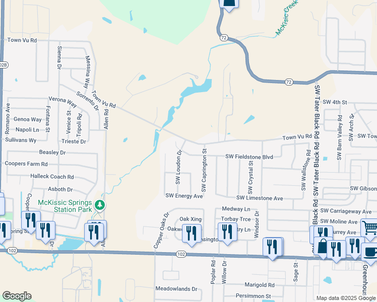 map of restaurants, bars, coffee shops, grocery stores, and more near 600 Southwest Loudon Drive in Bentonville