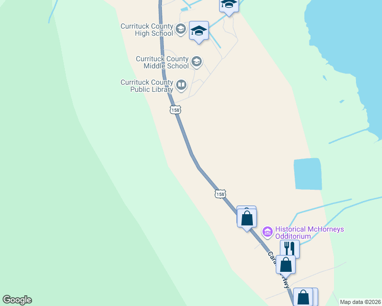 map of restaurants, bars, coffee shops, grocery stores, and more near Caratoke Highway in Barco
