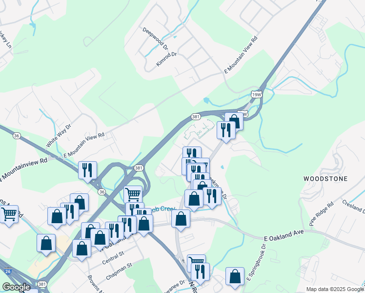 map of restaurants, bars, coffee shops, grocery stores, and more near 3201 Lyndall Street in Johnson City