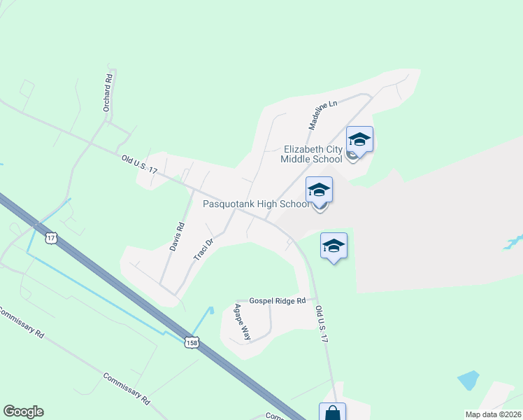 map of restaurants, bars, coffee shops, grocery stores, and more near 101 Katies Trail in Elizabeth City