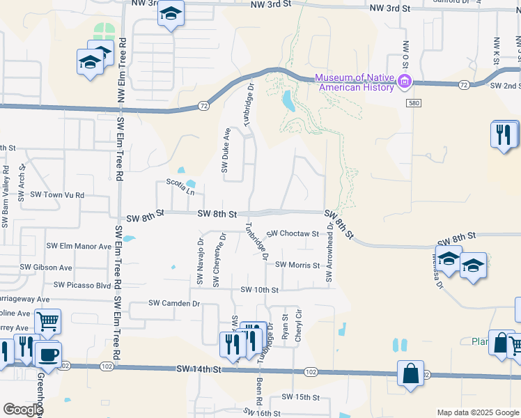 map of restaurants, bars, coffee shops, grocery stores, and more near 701 Tunbridge Drive in Bentonville