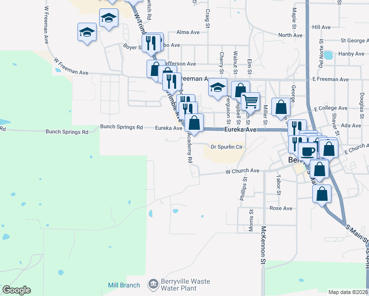 map of restaurants, bars, coffee shops, grocery stores, and more near 100-180 Academy Road in Berryville