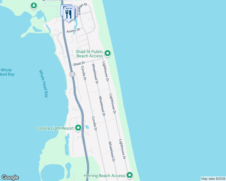 map of restaurants, bars, coffee shops, grocery stores, and more near 1075 Lighthouse Drive in Corolla