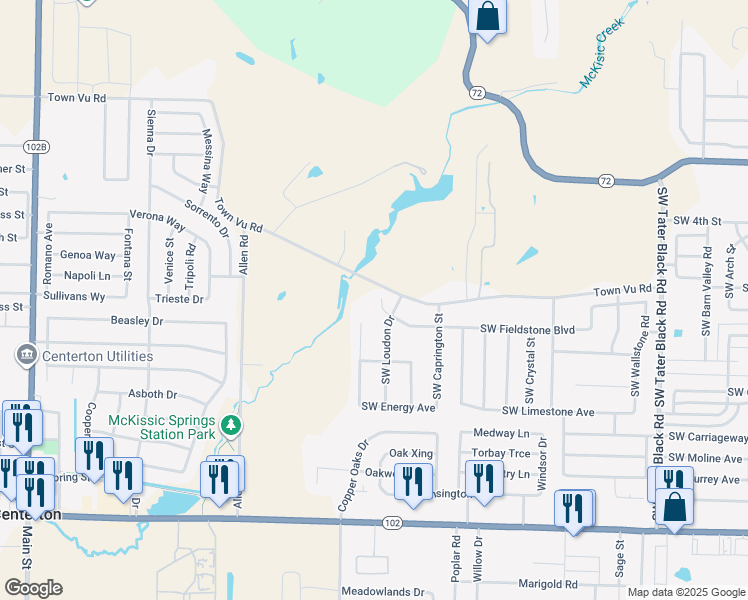 map of restaurants, bars, coffee shops, grocery stores, and more near 5205 Town Vu Rd in Bentonville