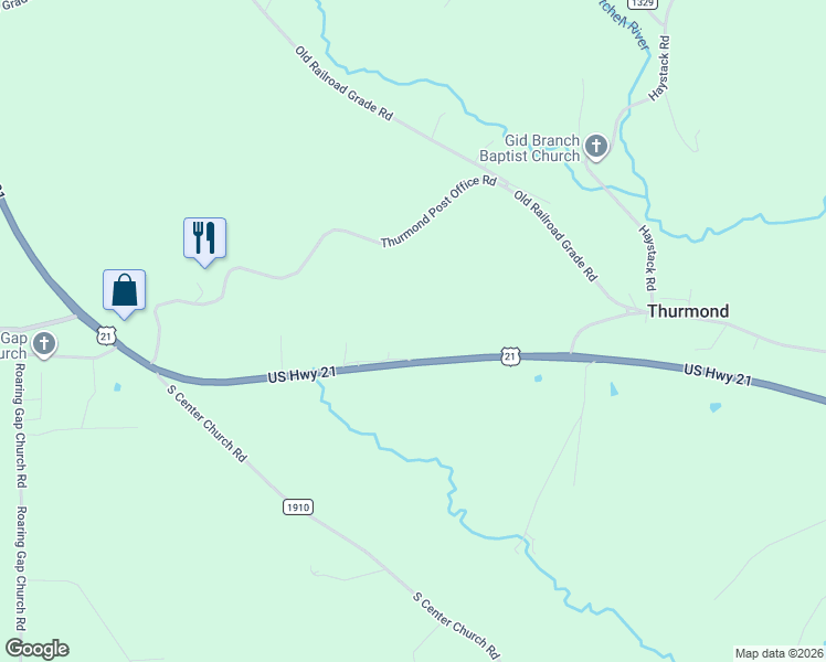 map of restaurants, bars, coffee shops, grocery stores, and more near 2794 U.S. 21 in Thurmond