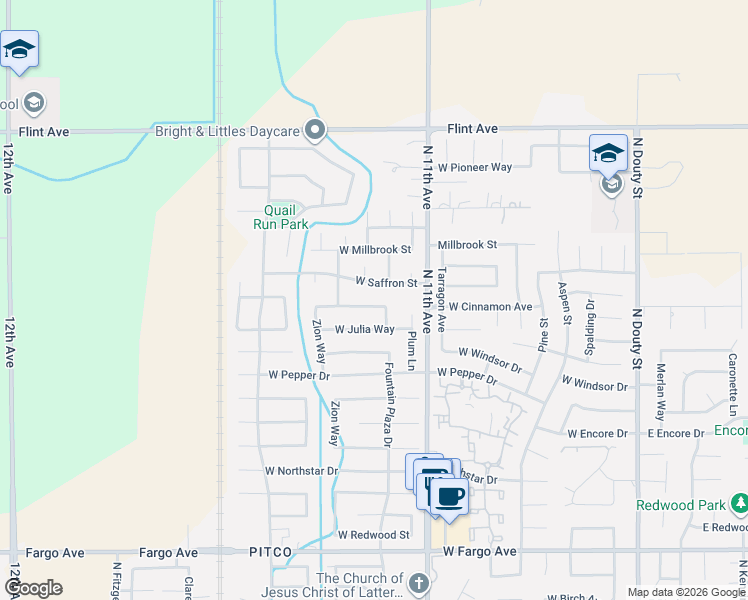 map of restaurants, bars, coffee shops, grocery stores, and more near 918 West Cinnamon Avenue in Hanford