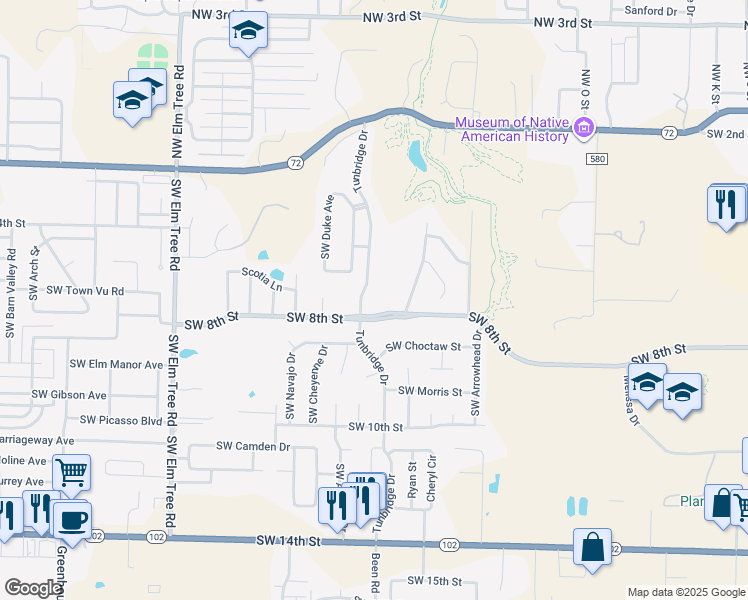 map of restaurants, bars, coffee shops, grocery stores, and more near 701 Tunbridge Drive in Bentonville