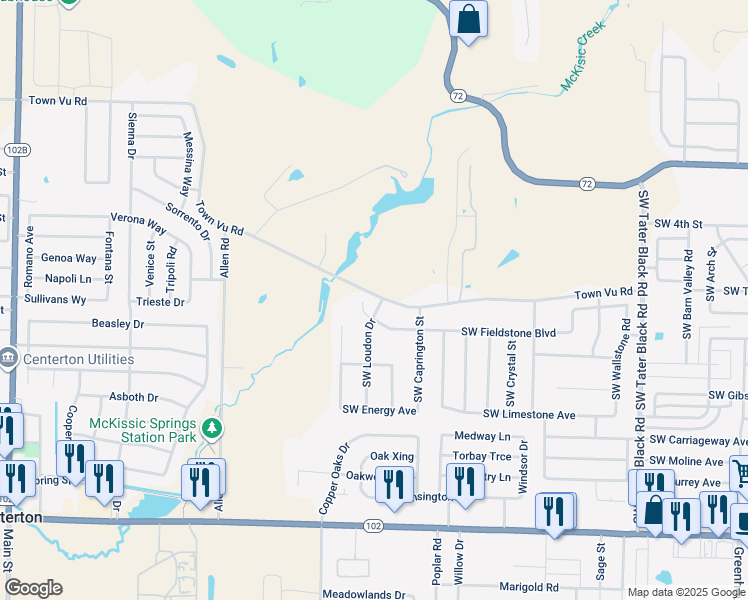 map of restaurants, bars, coffee shops, grocery stores, and more near 600 Southwest Loudon Drive in Bentonville