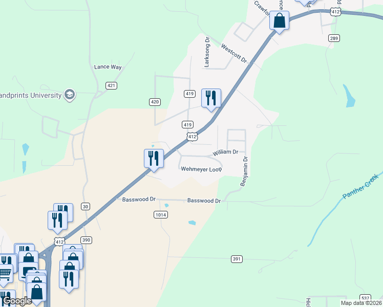 map of restaurants, bars, coffee shops, grocery stores, and more near 156 Wehmeyer Loop in Mountain Home