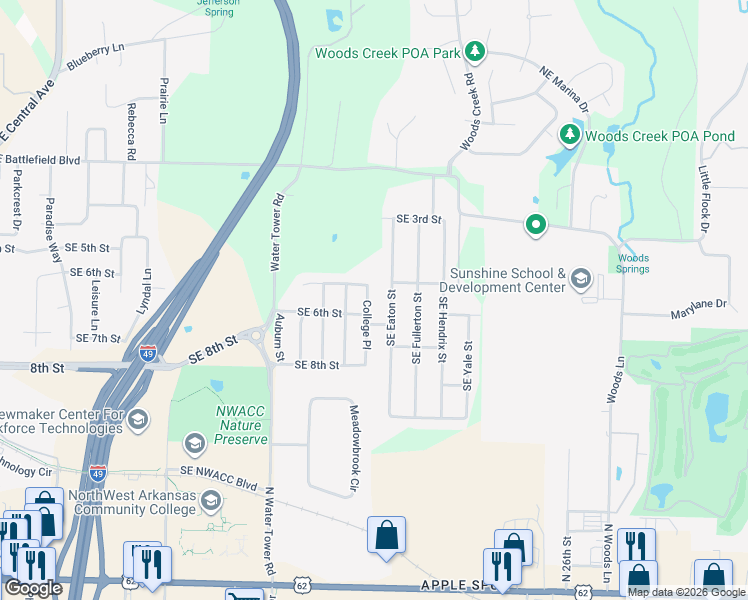 map of restaurants, bars, coffee shops, grocery stores, and more near 507 College Place in Bentonville