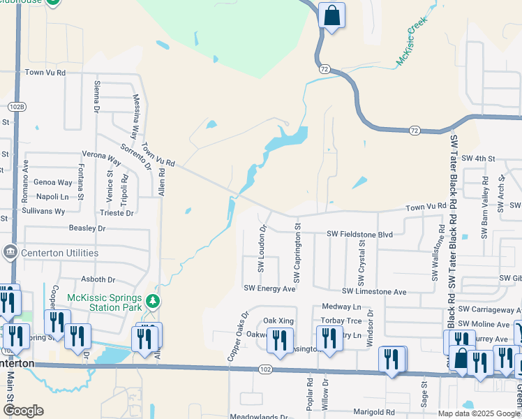 map of restaurants, bars, coffee shops, grocery stores, and more near 600 Southwest Loudon Drive in Bentonville