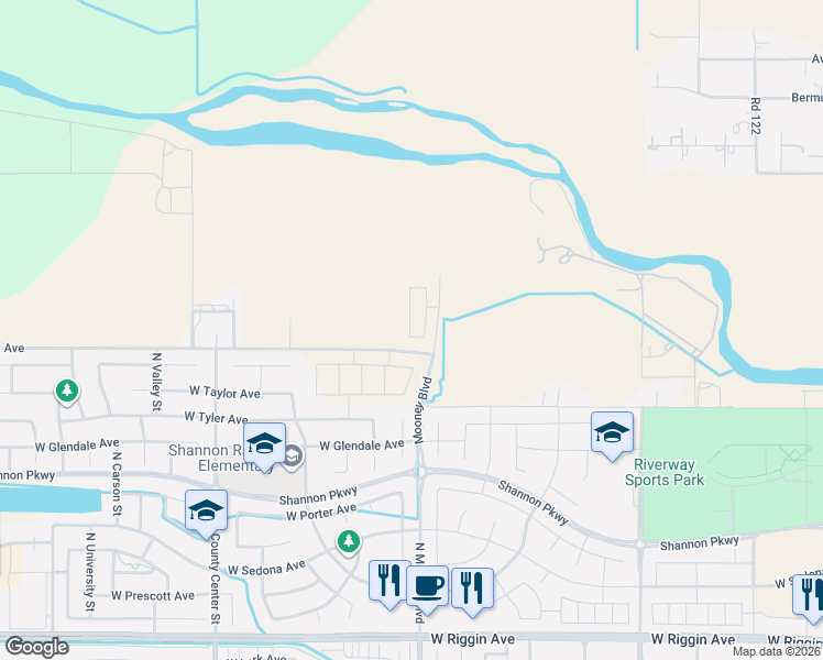 map of restaurants, bars, coffee shops, grocery stores, and more near Road 116 in Visalia