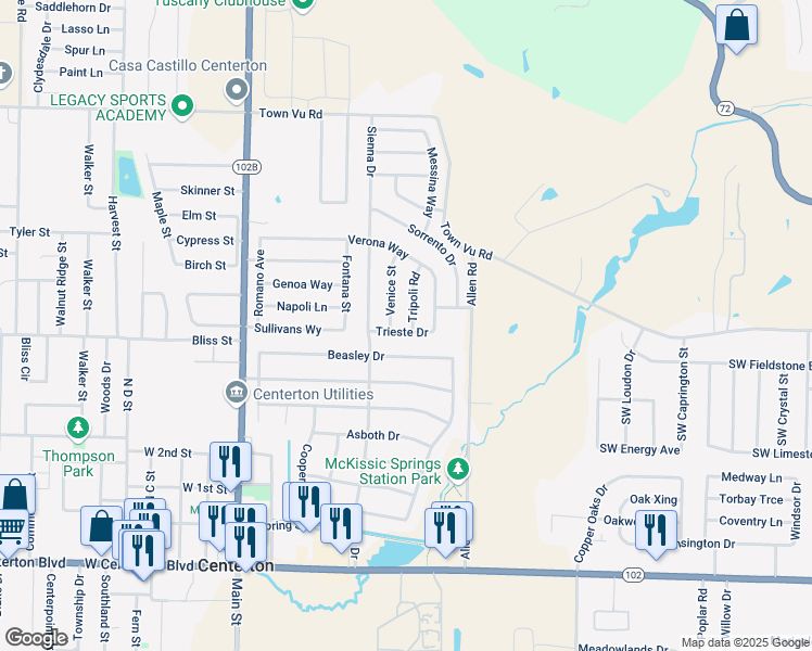 map of restaurants, bars, coffee shops, grocery stores, and more near 721 Tripoli Road in Centerton
