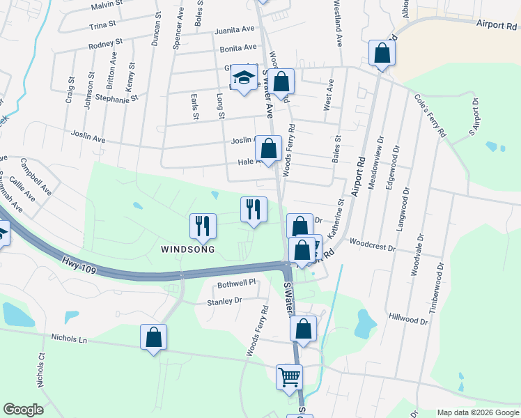 map of restaurants, bars, coffee shops, grocery stores, and more near 1150 South Water Avenue in Gallatin