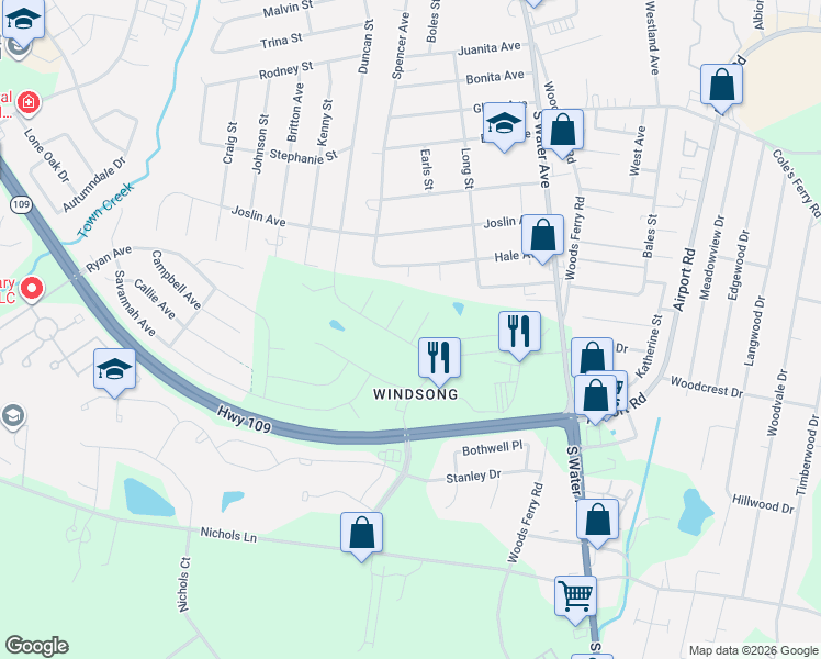 map of restaurants, bars, coffee shops, grocery stores, and more near Carderock Springs Drive in Gallatin