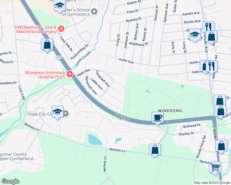 map of restaurants, bars, coffee shops, grocery stores, and more near 498 Callie Avenue in Gallatin