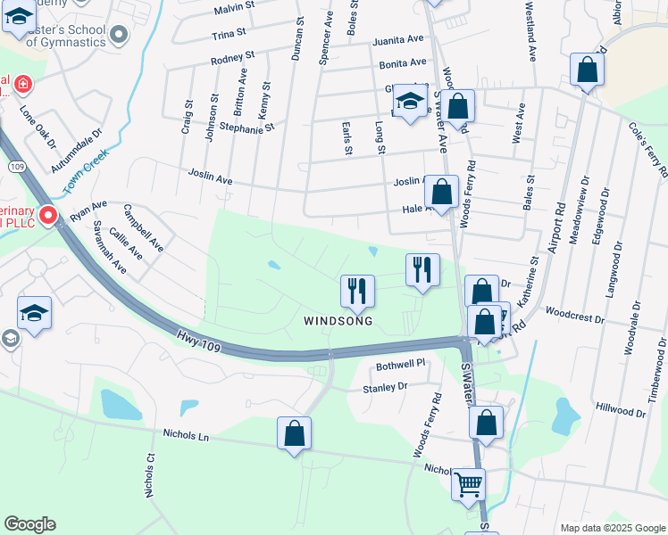 map of restaurants, bars, coffee shops, grocery stores, and more near Carderock Springs Drive in Gallatin