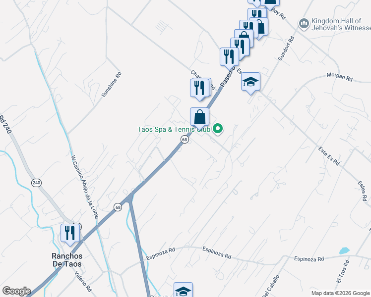 map of restaurants, bars, coffee shops, grocery stores, and more near 1541 Paseo Del Pueblo Sur in Taos