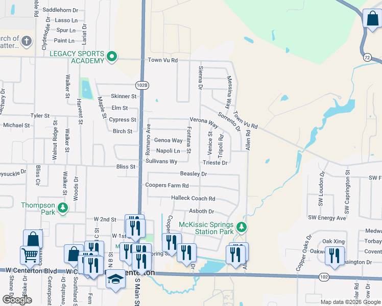 map of restaurants, bars, coffee shops, grocery stores, and more near 310 Sullivans Way in Centerton