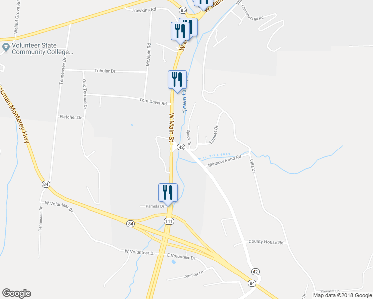 map of restaurants, bars, coffee shops, grocery stores, and more near State Highway 42 in Livingston