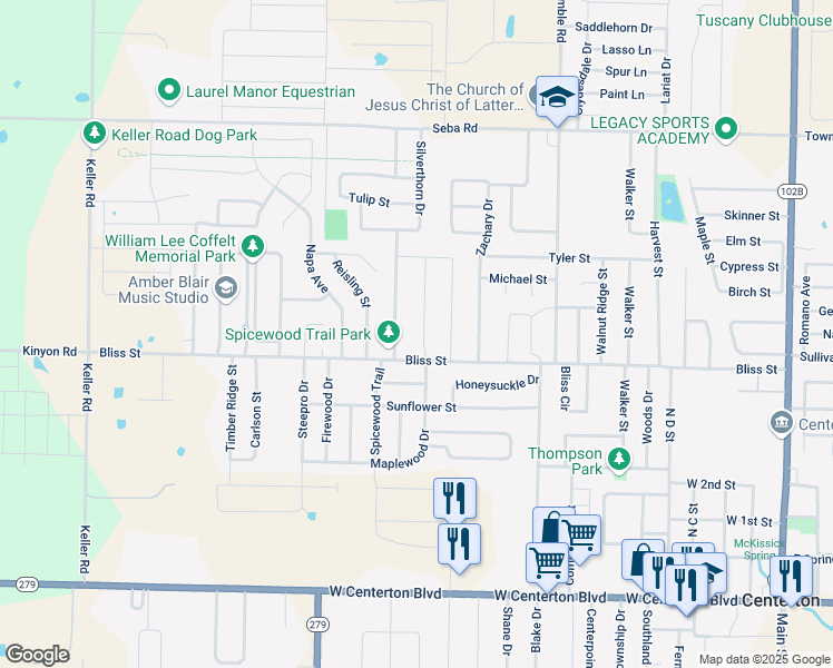 map of restaurants, bars, coffee shops, grocery stores, and more near 731 Maplewood Drive in Centerton