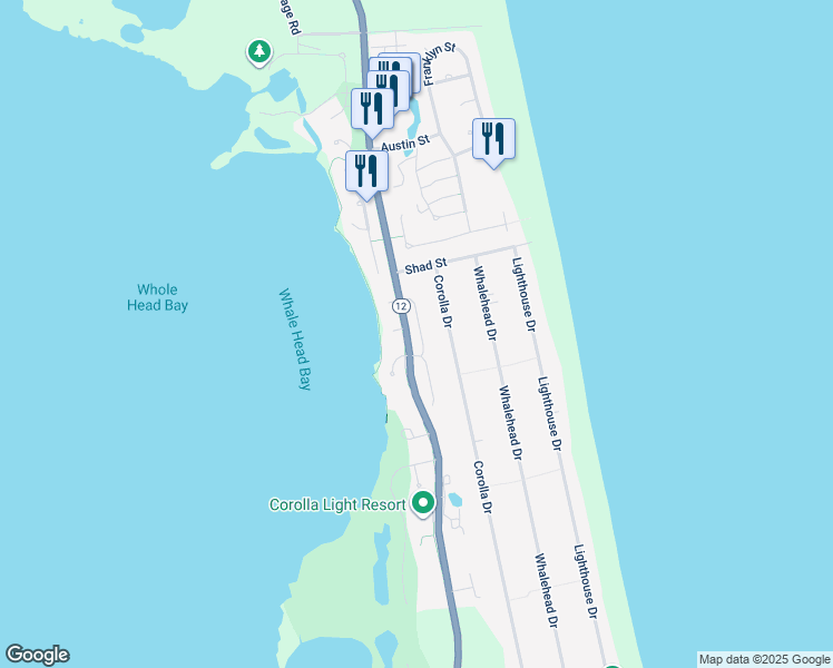 map of restaurants, bars, coffee shops, grocery stores, and more near 1084 Keepers Way in Corolla