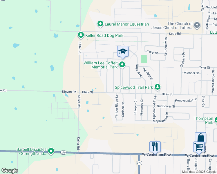 map of restaurants, bars, coffee shops, grocery stores, and more near 670 Morningside Drive in Centerton
