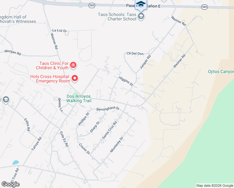 map of restaurants, bars, coffee shops, grocery stores, and more near 1330 Blumenschein Street in Taos