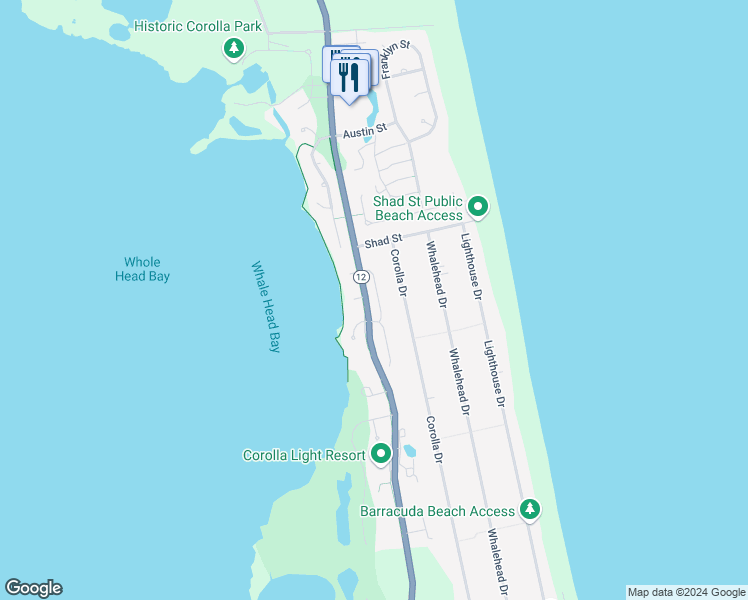 map of restaurants, bars, coffee shops, grocery stores, and more near 1084 Keepers Way in Corolla