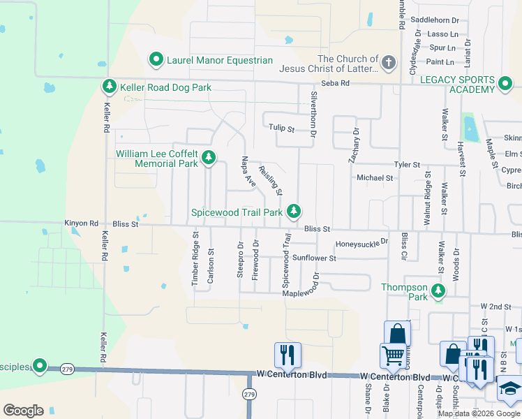 map of restaurants, bars, coffee shops, grocery stores, and more near 701 Napa Avenue in Centerton