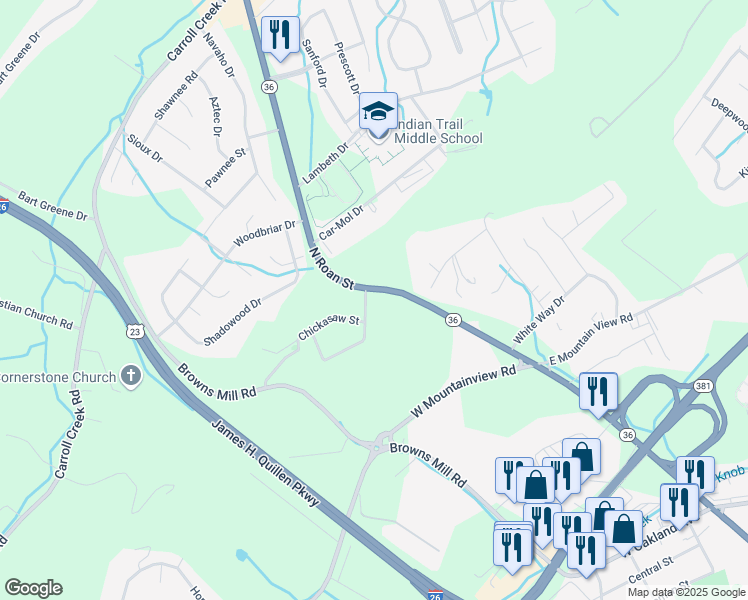 map of restaurants, bars, coffee shops, grocery stores, and more near in Johnson City