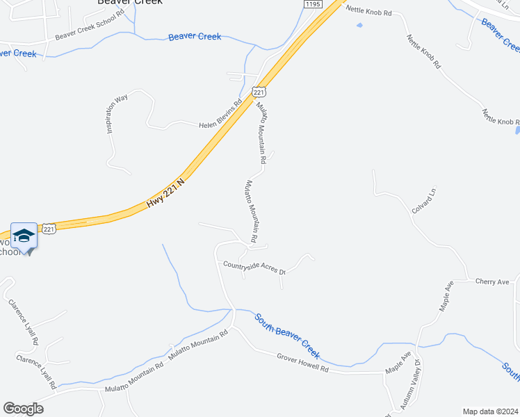 map of restaurants, bars, coffee shops, grocery stores, and more near 513 Mulatto Mountain Road in West Jefferson