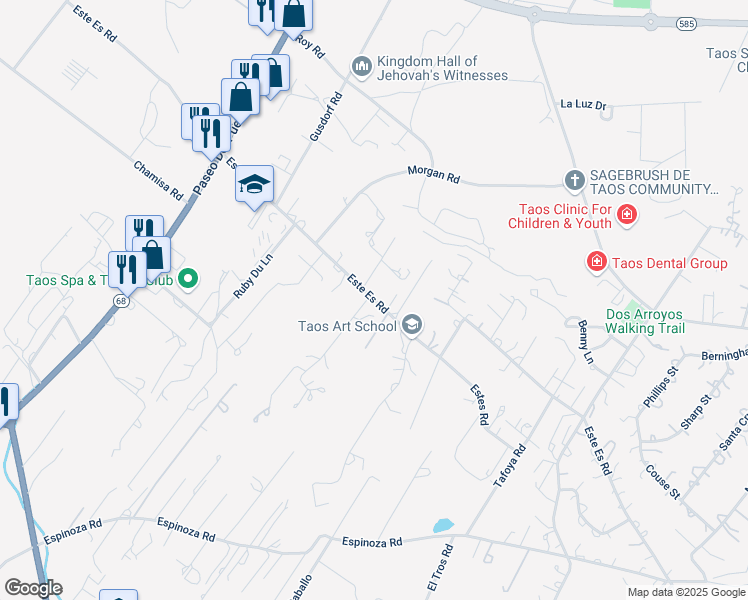 map of restaurants, bars, coffee shops, grocery stores, and more near Este Es Road in Taos