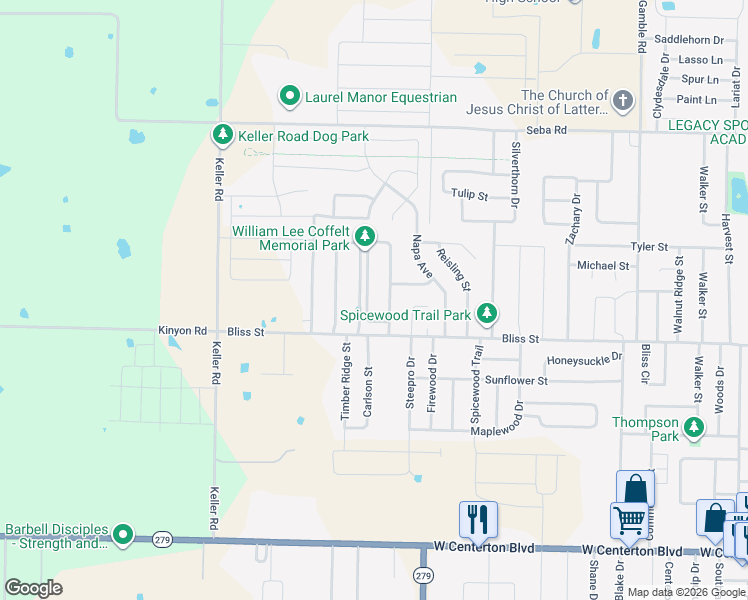 map of restaurants, bars, coffee shops, grocery stores, and more near 707 Olivia Lane in Centerton