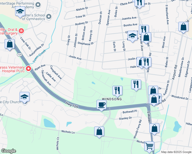 map of restaurants, bars, coffee shops, grocery stores, and more near 241 Hale Avenue in Gallatin