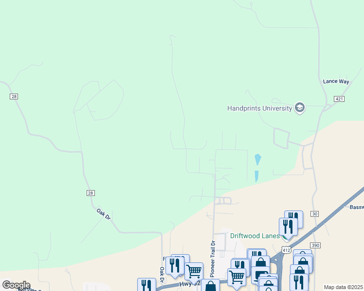 map of restaurants, bars, coffee shops, grocery stores, and more near 822 Pioneer Trail Drive in Mountain Home