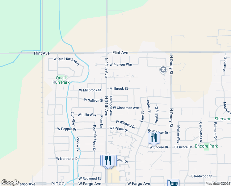 map of restaurants, bars, coffee shops, grocery stores, and more near 634 West White Oak Drive in Hanford