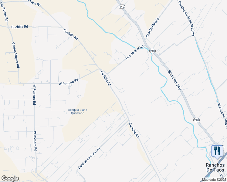 map of restaurants, bars, coffee shops, grocery stores, and more near Cuchilla Road in Ranchos de Taos